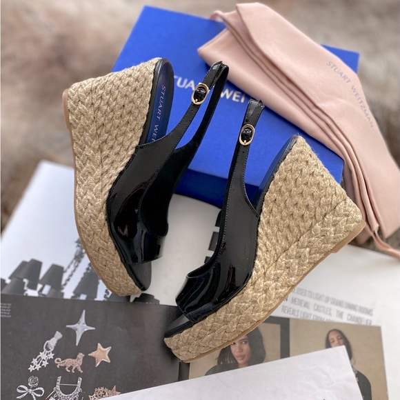 Stuart Weitzman Peep Toe Espadrille Wedge Platform Pumps - Picture 12 of 16
